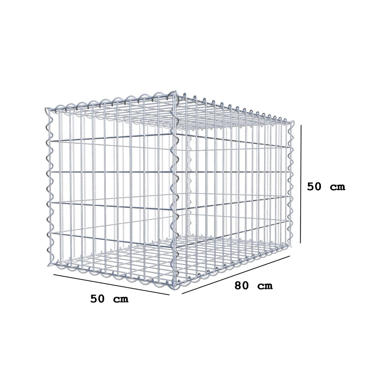 Gabbione 80 cm x 50 cm x 50 cm (L x H x P), maglia 5 cm x 10 cm, spirale