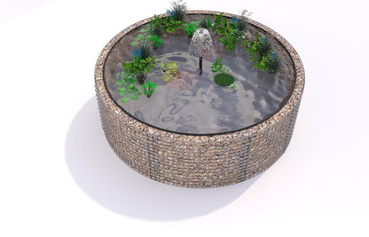 Schanskorven verhoogde vijver, rond, buitendiameter 262 cm, hoogte 80 cm, maaswijdte 5 x 5 cm, wanddikte 15 cm