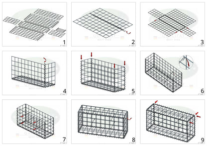 Schanskorf 100 cm x 60 cm x 30 cm (L x H x D), maaswijdte 10 cm x 10 cm, spiraal