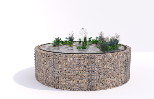 Estanque elevado de gaviones, redondo, diámetro exterior 262 cm, altura 80 cm, malla 5 x 5 cm, espesor de pared 15 cm