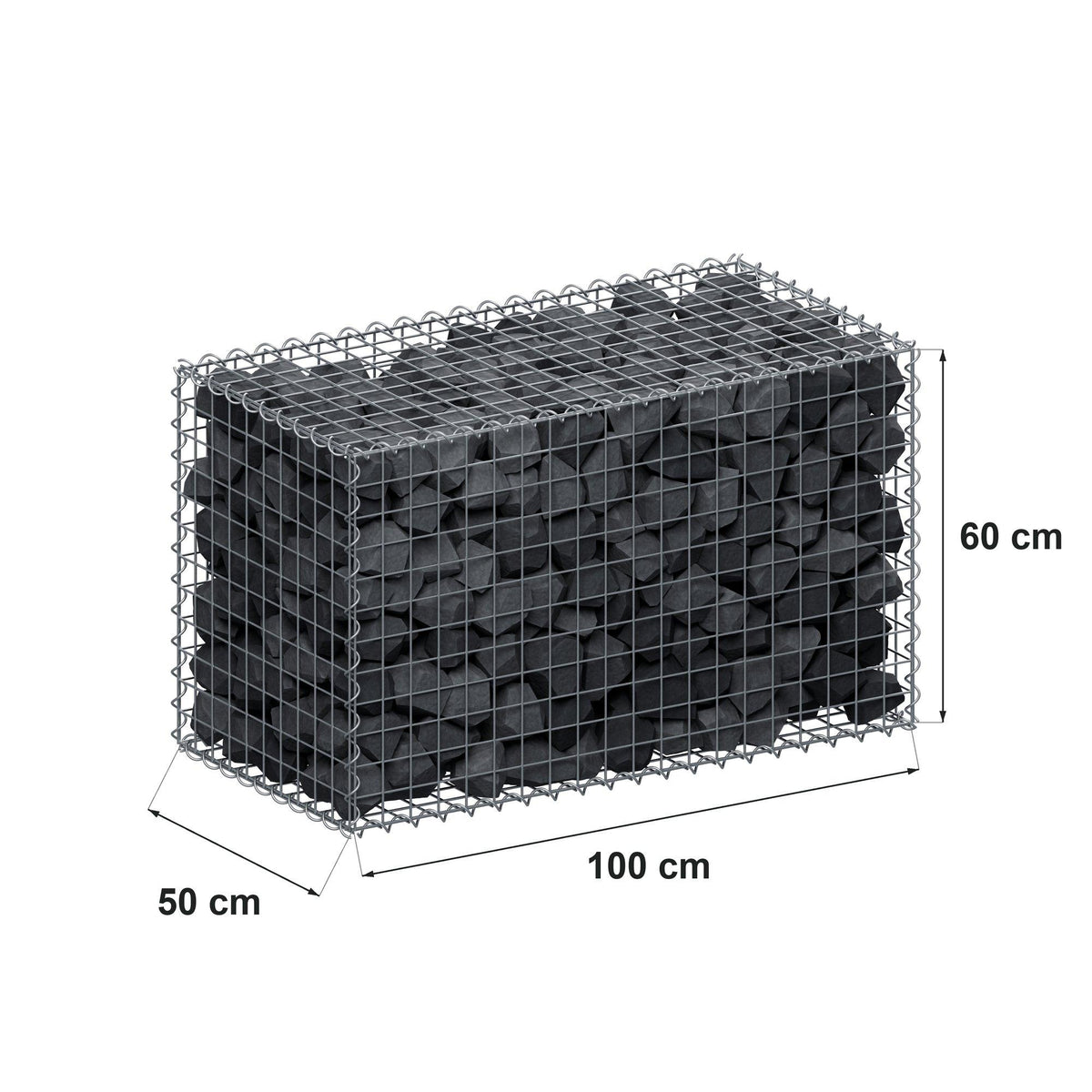 Gabione 100 cm x 60 cm x 50 cm (L x H x T), Maschenweite 5 cm x 5 cm, Spirale