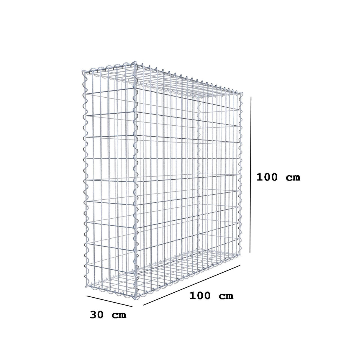 Gabione 100 cm x 100 cm x 30 cm (L x H x T), Maschenweite 5 cm x 10 cm, Spirale