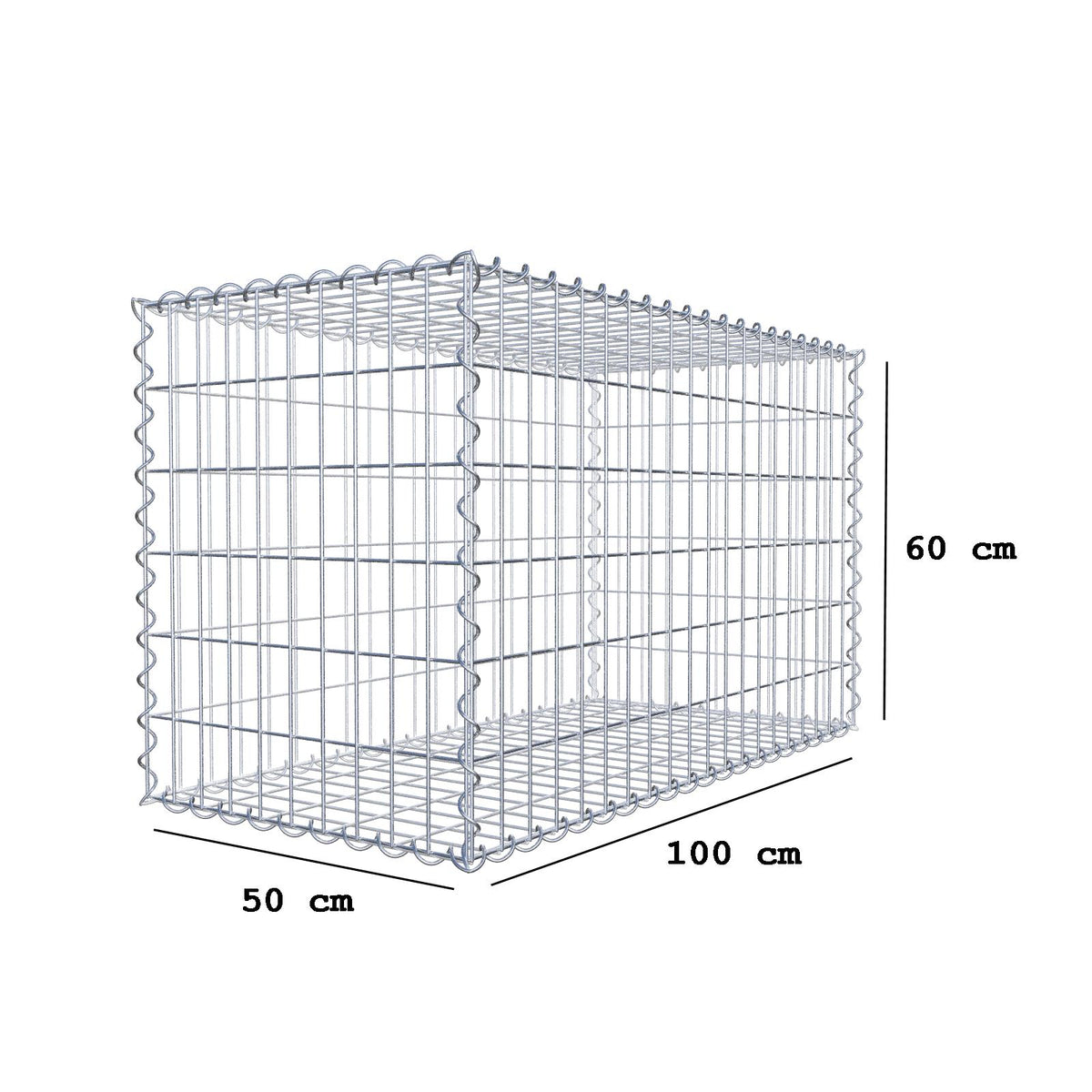 Gabione 100 cm x 60 cm x 50 cm (L x H x T), Maschenweite 5 cm x 10 cm, Spirale