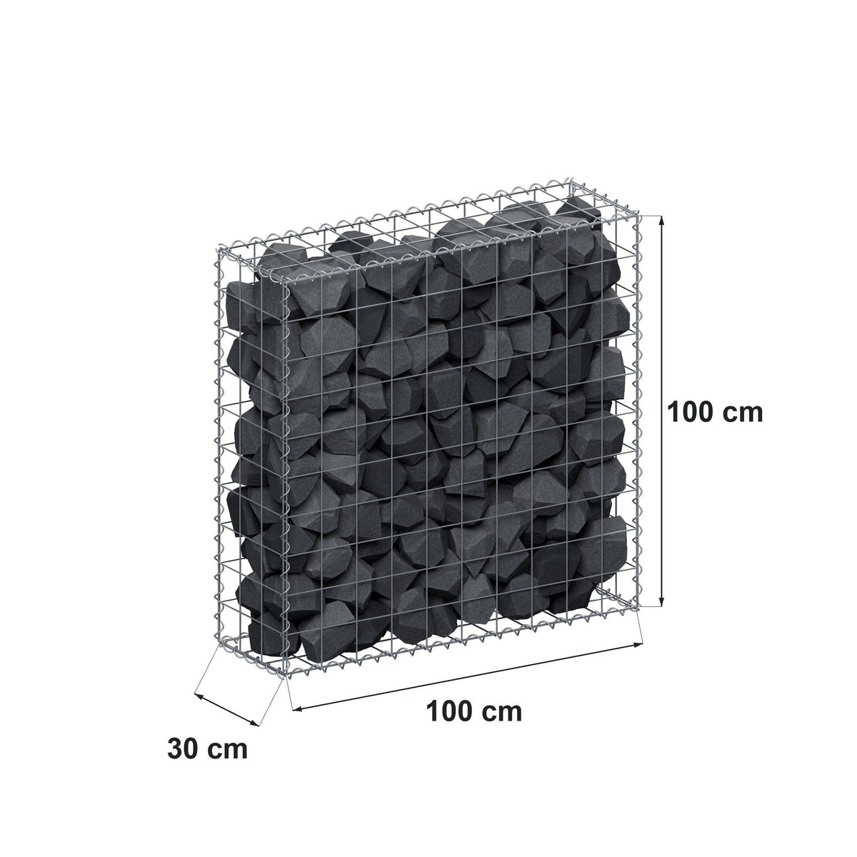 Schanskorf 100 cm x 100 cm x 30 cm (L x H x D), maaswijdte 10 cm x 10 cm, spiraalvormig