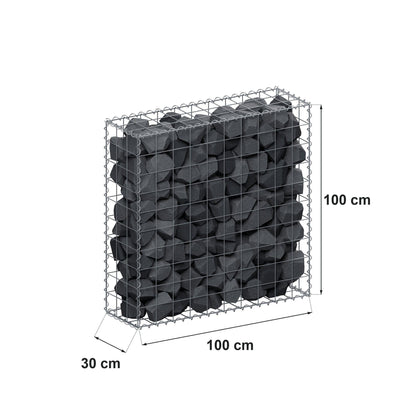Schanskorf 100 cm x 100 cm x 30 cm (L x H x D), maaswijdte 10 cm x 10 cm, spiraalvormig
