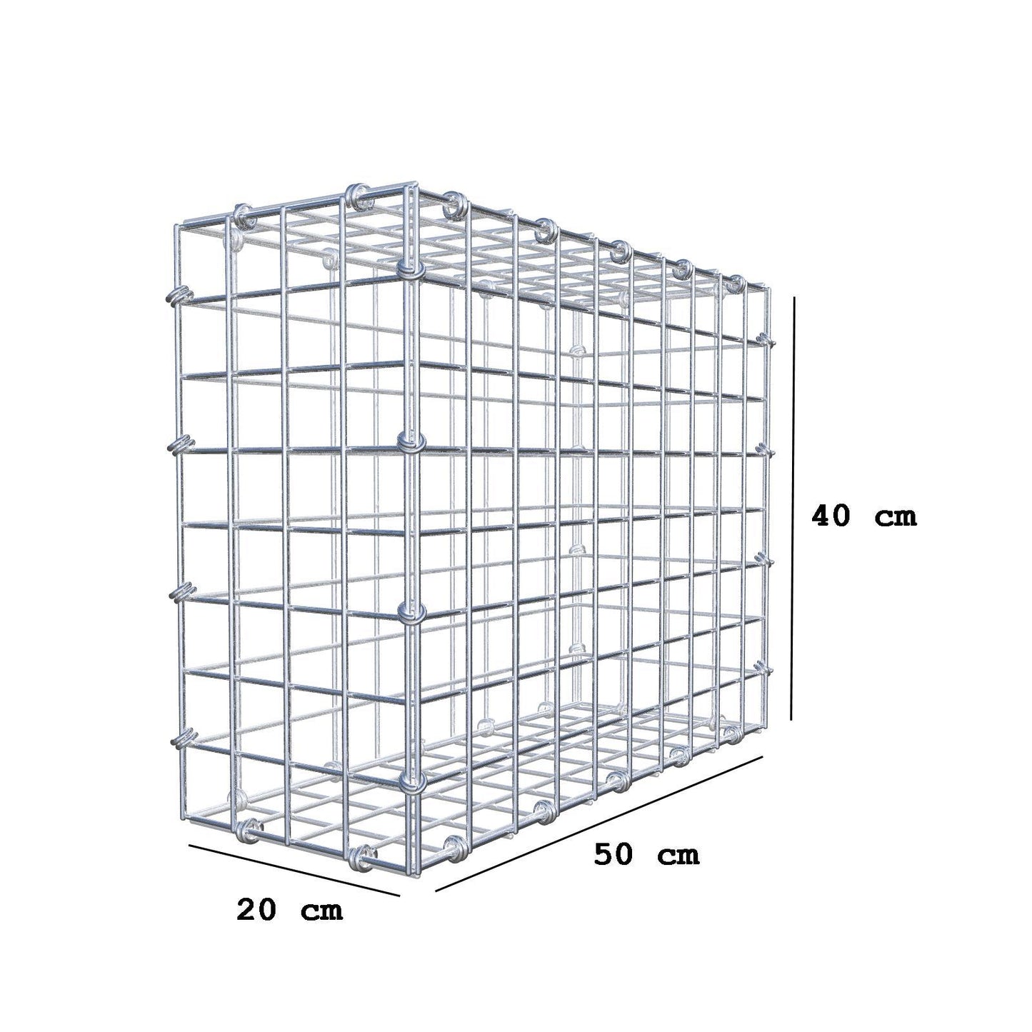 Gabione 50 cm x 40 cm x 20 cm (L x H x T), Maschenweite 5 x 5 cm, Spiralring