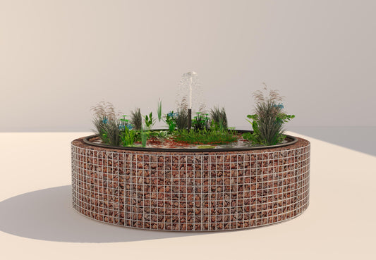 Estanque elevado de gaviones, redondo, diámetro exterior 202 cm, altura 50 cm, malla 5 x 5 cm, espesor de pared 15 cm