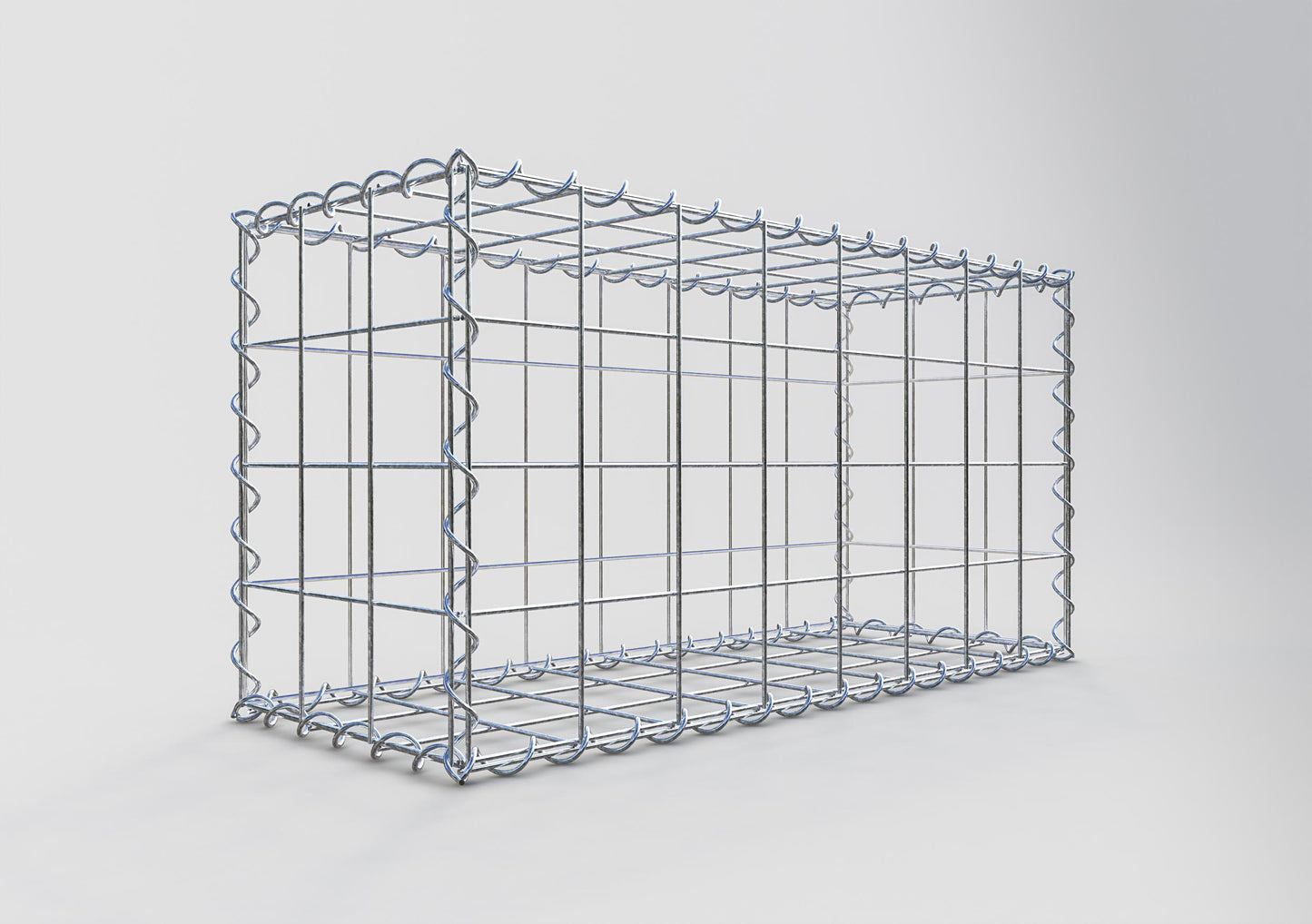 Schanskorf 80 cm x 40 cm x 30 cm (L x H x D), maaswijdte 10 cm x 10 cm, spiraalvormig