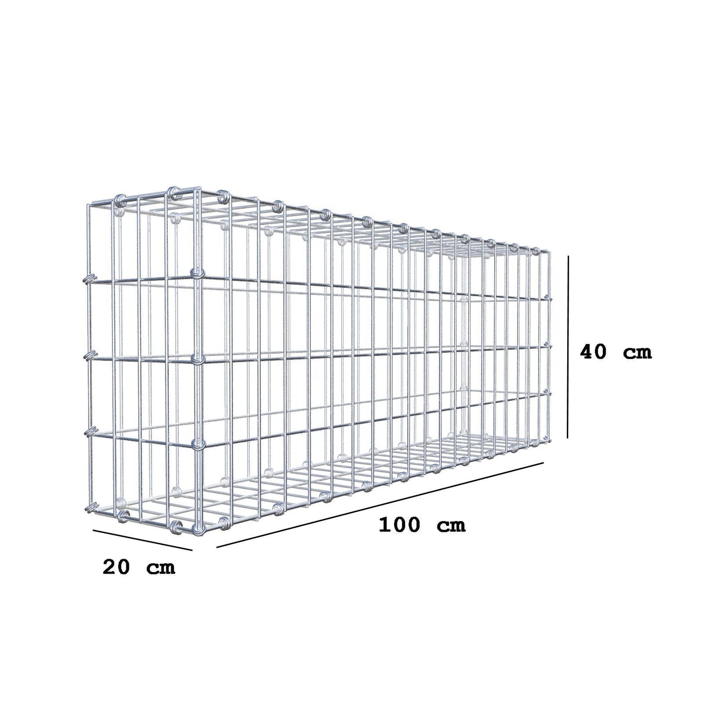 Gabione 100 cm x 40 cm x 20 cm (L x H x T), Maschenweite 5 x 10 cm, Spiralring