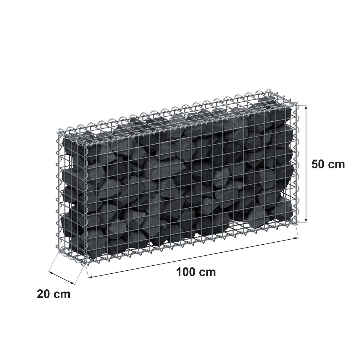 Gabion 100 cm x 50 cm x 20 cm (L x H x D), maskstorlek 5 cm x 5 cm, spiral