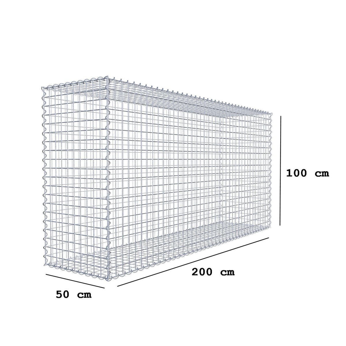 Gavión 200 cm x 100 cm x 50 cm (largo x alto x fondo), malla 5 cm x 5 cm, en espiral