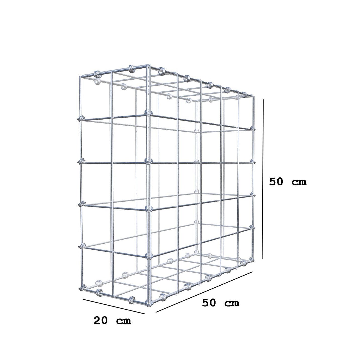 Gabion 50 cm x 50 cm x 20 cm (L x H x D), mesh size 10 x 10 cm, spiral ring