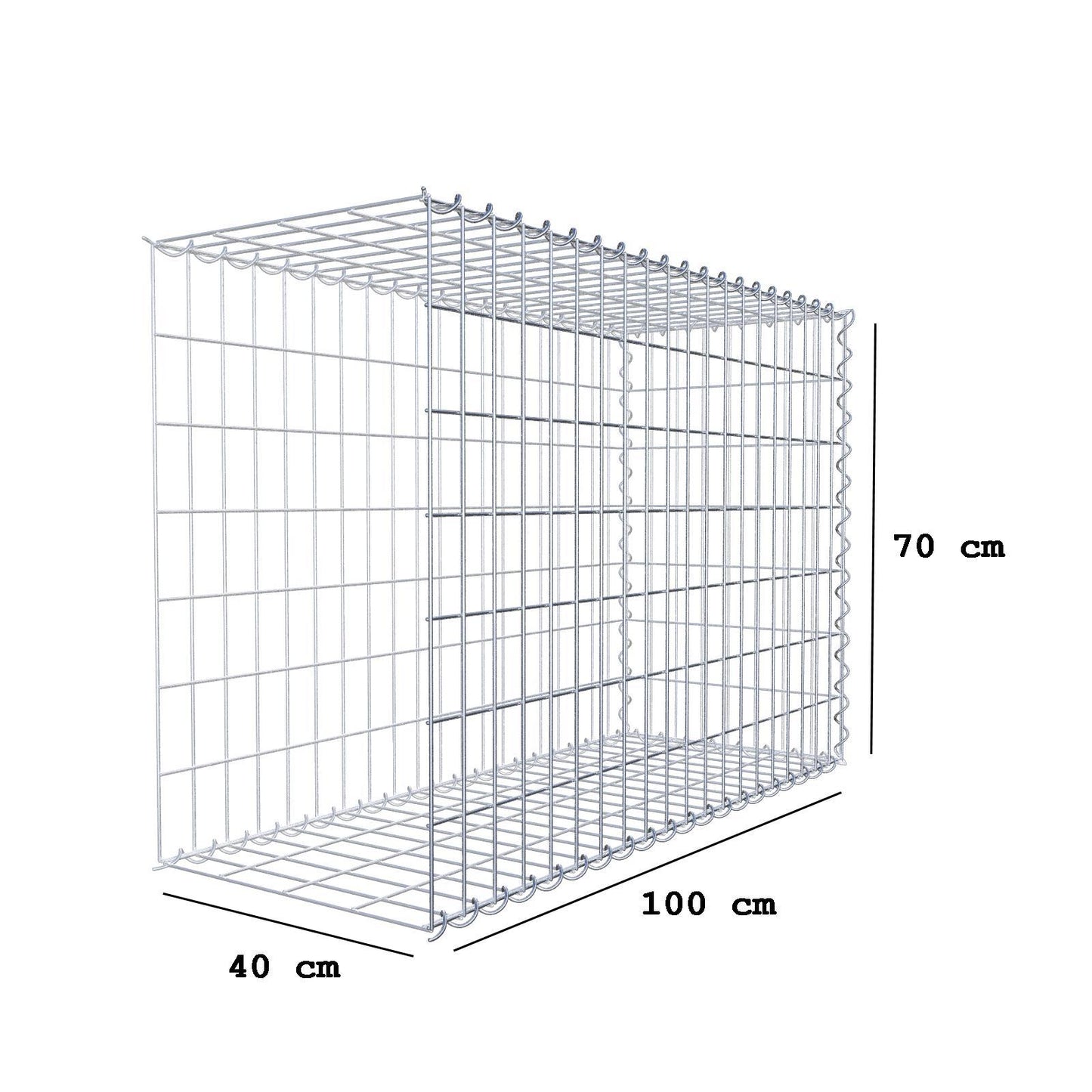 Gabion rapporté type 2 100 cm x 70 cm x 40 cm (L x H x P), mailles 5 cm x 10 cm, spirale