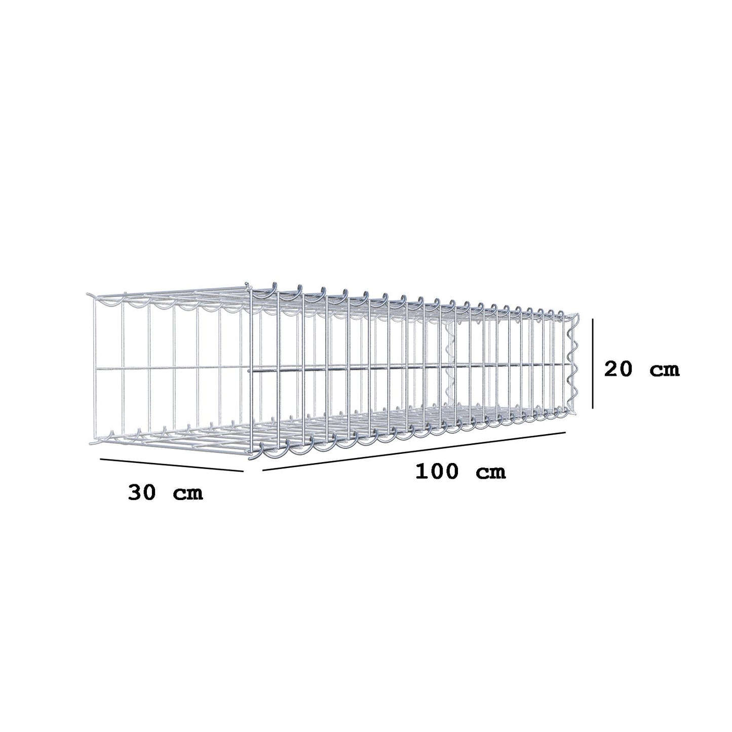 Gabion rapporté type 2 100 cm x 20 cm x 30 cm (L x H x P), mailles 5 cm x 10 cm, spirale