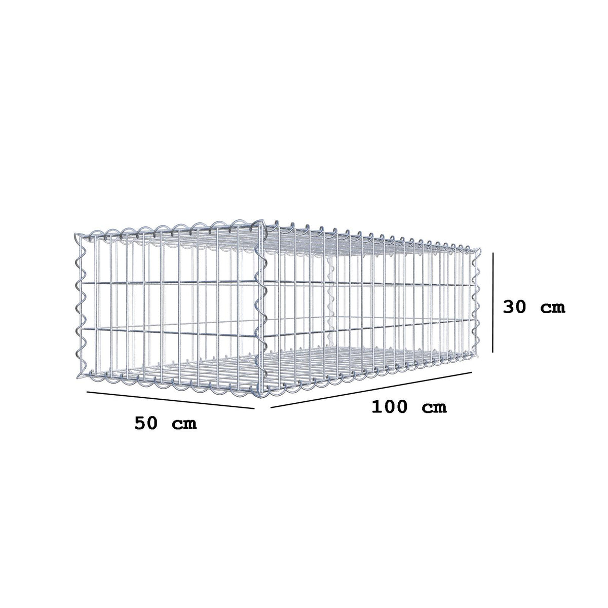 Gabione 100 cm x 30 cm x 50 cm (L x H x T), Maschenweite 5 cm x 10 cm, Spirale