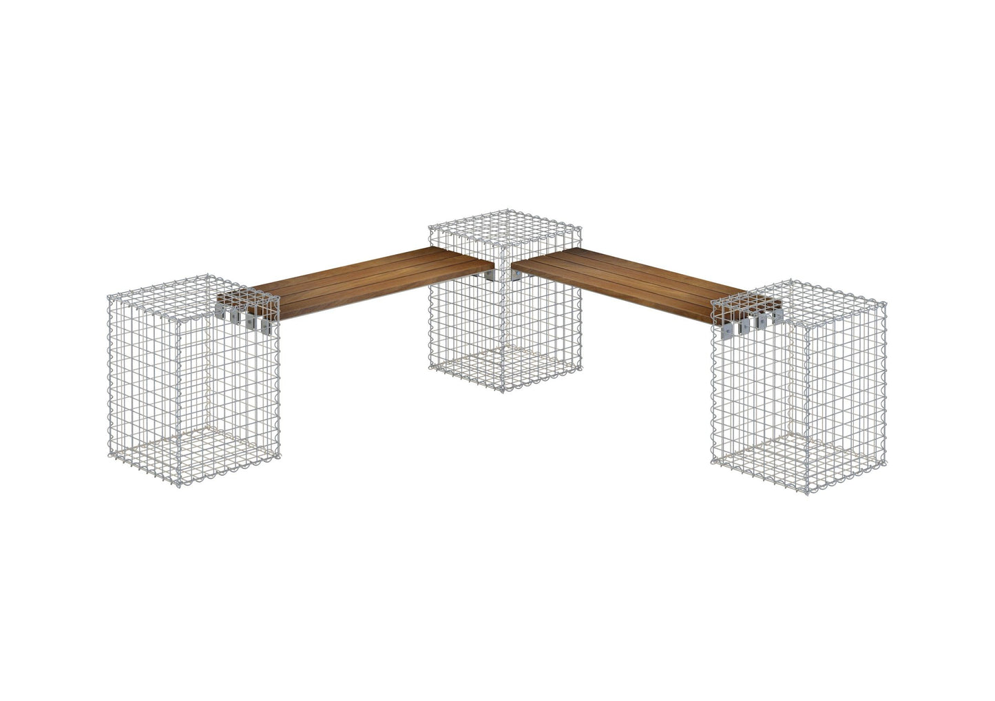 Tuinbank met 3 schanskorven - teak, 205 cm lang x 60 cm hoog x 37 cm diep, gegalvaniseerd, MW 5 x 5 cm