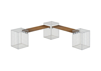 Tuinbank met 3 schanskorven - teak, 205 cm lang x 60 cm hoog x 37 cm diep, gegalvaniseerd, MW 5 x 5 cm