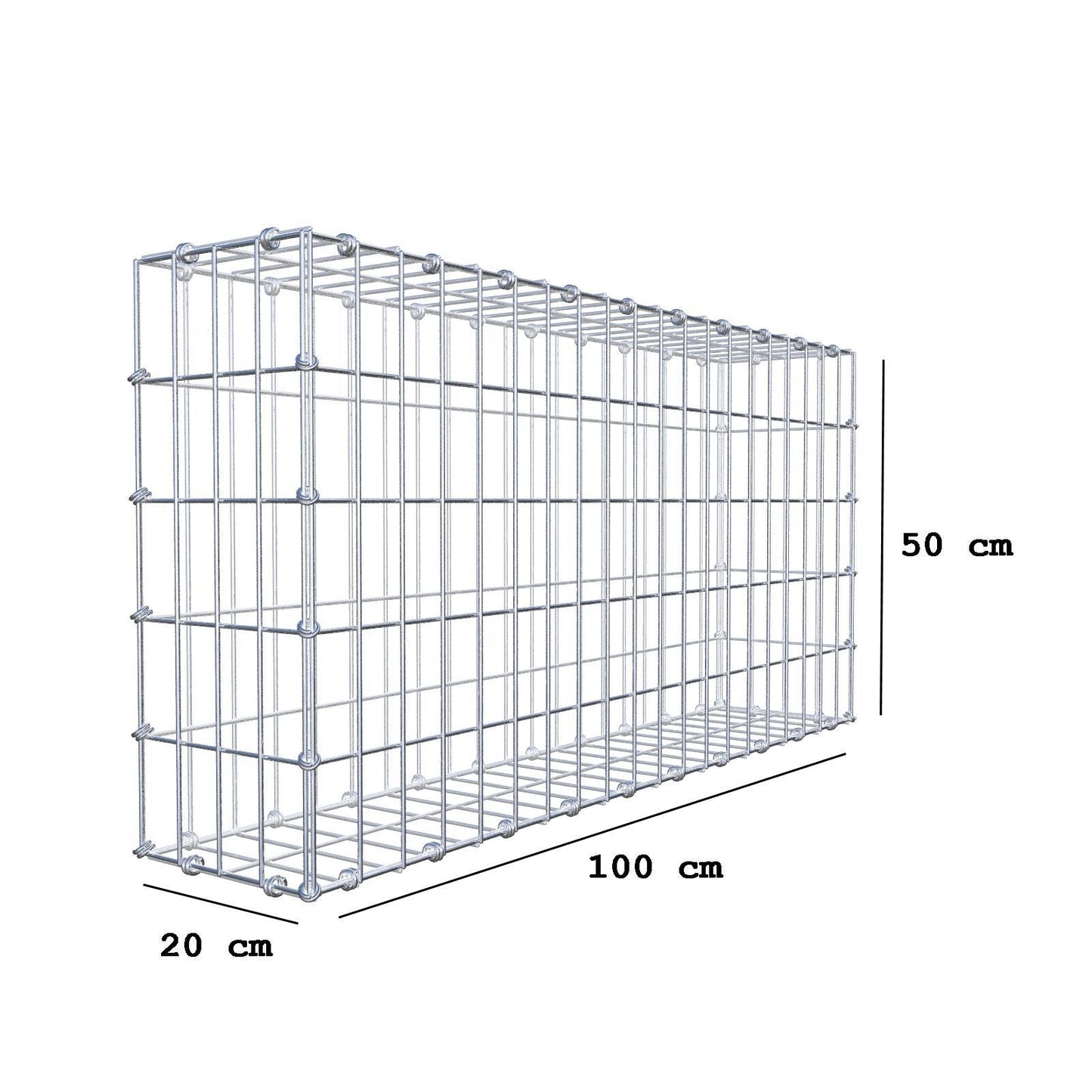 Gabion 100 cm x 50 cm x 20 cm (L x H x D), mesh size 5 x 10 cm, spiral ring