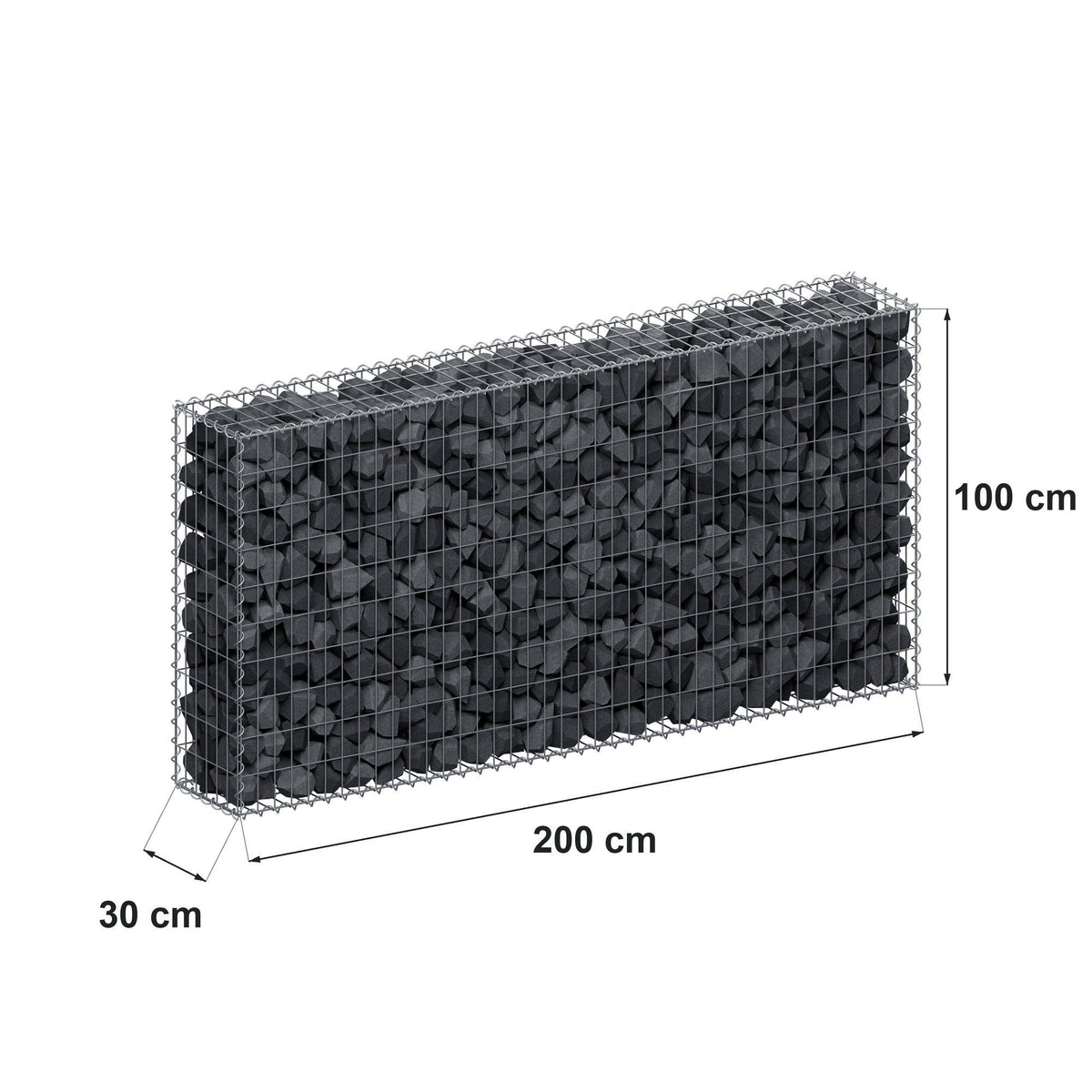 Gabion 200 cm x 100 cm x 30 cm (L x H x D), maskestørrelse 5 cm x 10 cm, spiral