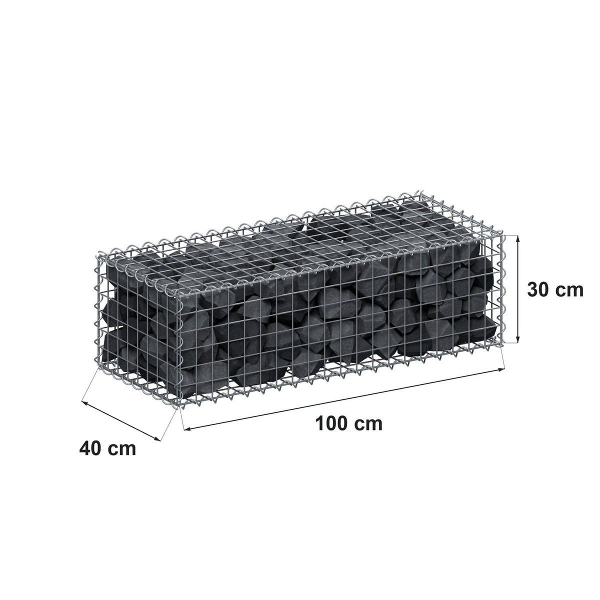 Schanskorf 100 cm x 30 cm x 40 cm (L x H x D), maaswijdte 5 cm x 5 cm, spiraalvormig