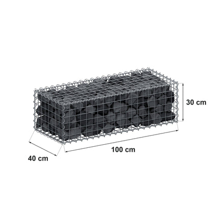 Schanskorf 100 cm x 30 cm x 40 cm (L x H x D), maaswijdte 5 cm x 5 cm, spiraalvormig
