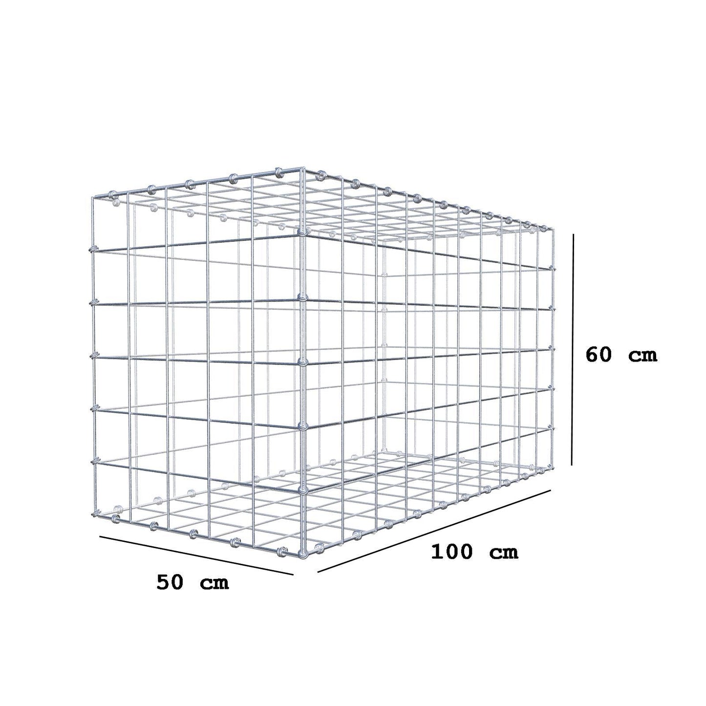 Gabion 100 cm x 60 cm x 50 cm (L x H x D), mesh size 10 x 10 cm, spiral ring