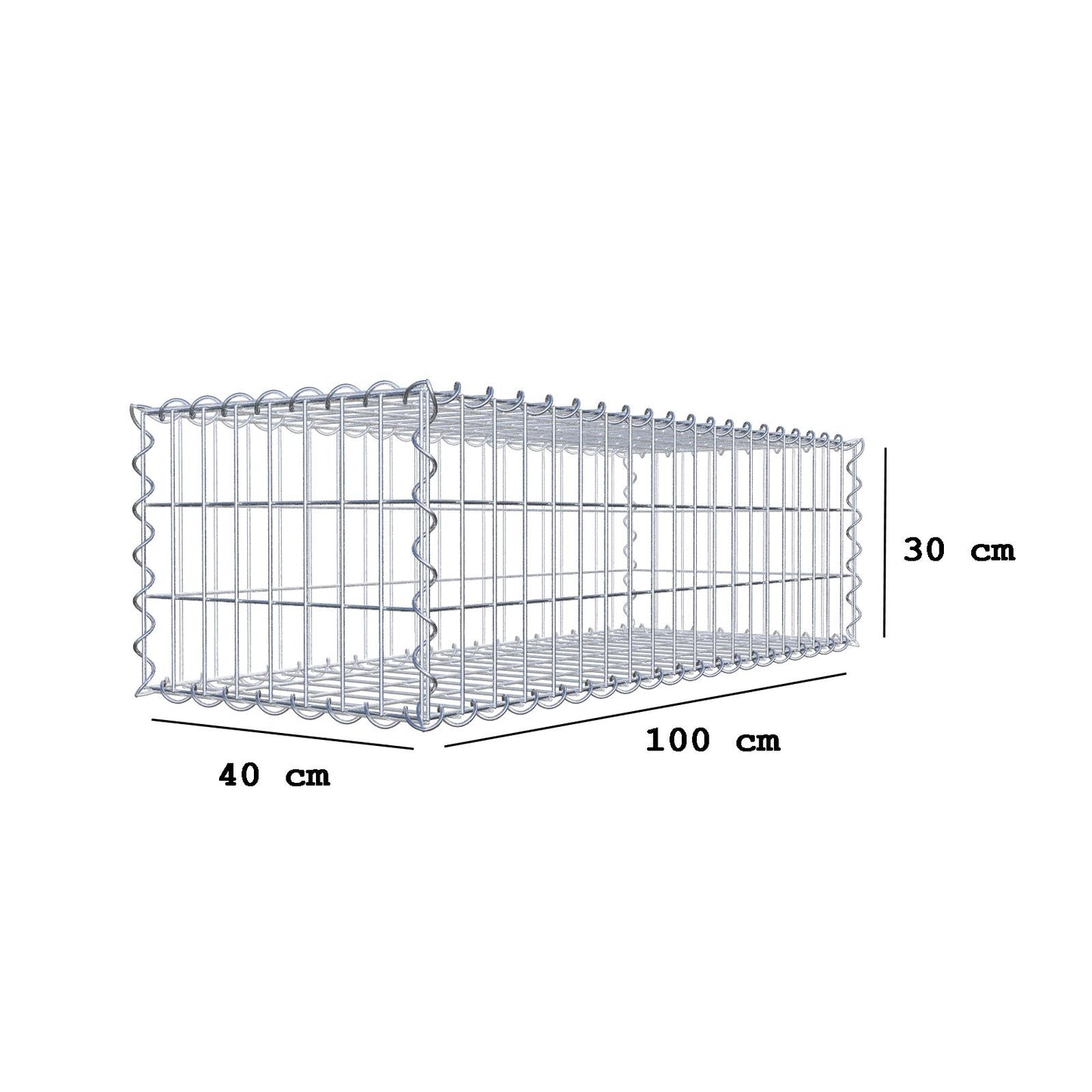 Gabione 100 cm x 30 cm x 40 cm (L x H x T), Maschenweite 5 cm x 10 cm, Spirale