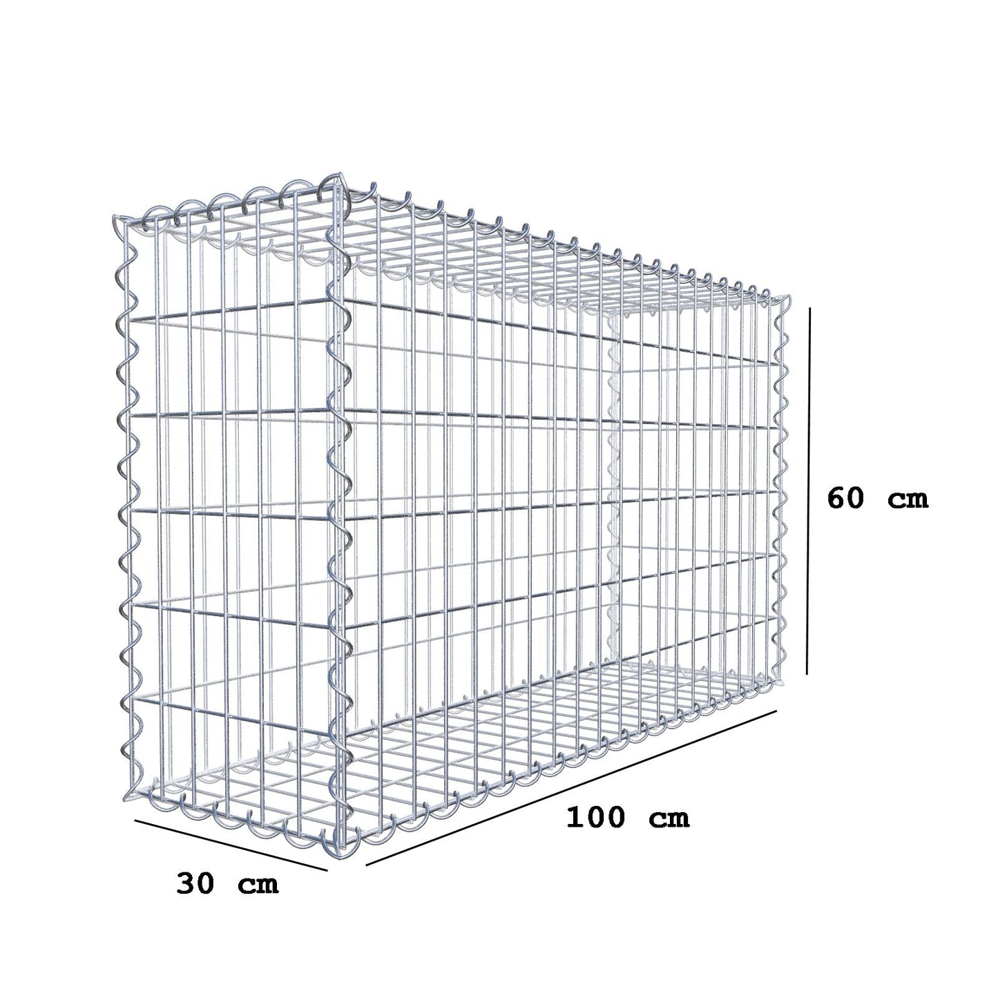 Gabione 100 cm x 60 cm x 30 cm (L x H x T), Maschenweite 5 cm x 10 cm, Spirale