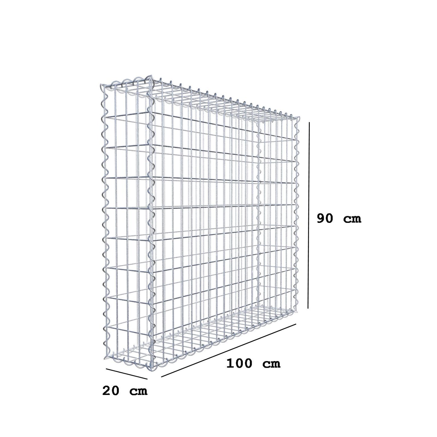 Gabion 100 cm x 90 cm x 20 cm (L x H x D), maskestørrelse 5 cm x 10 cm, spiral