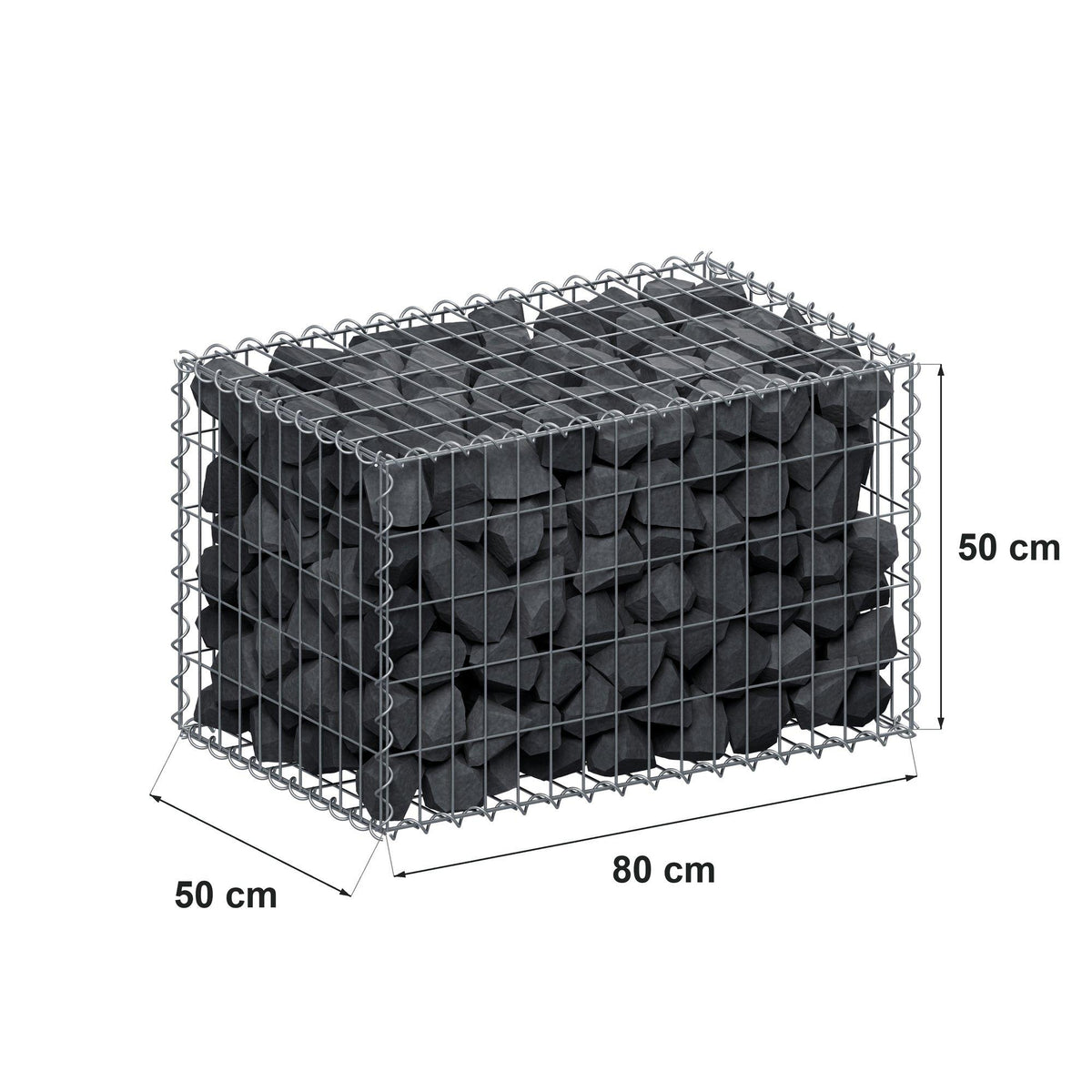 Gabbione 80 cm x 50 cm x 50 cm (L x H x P), maglia 5 cm x 10 cm, spirale