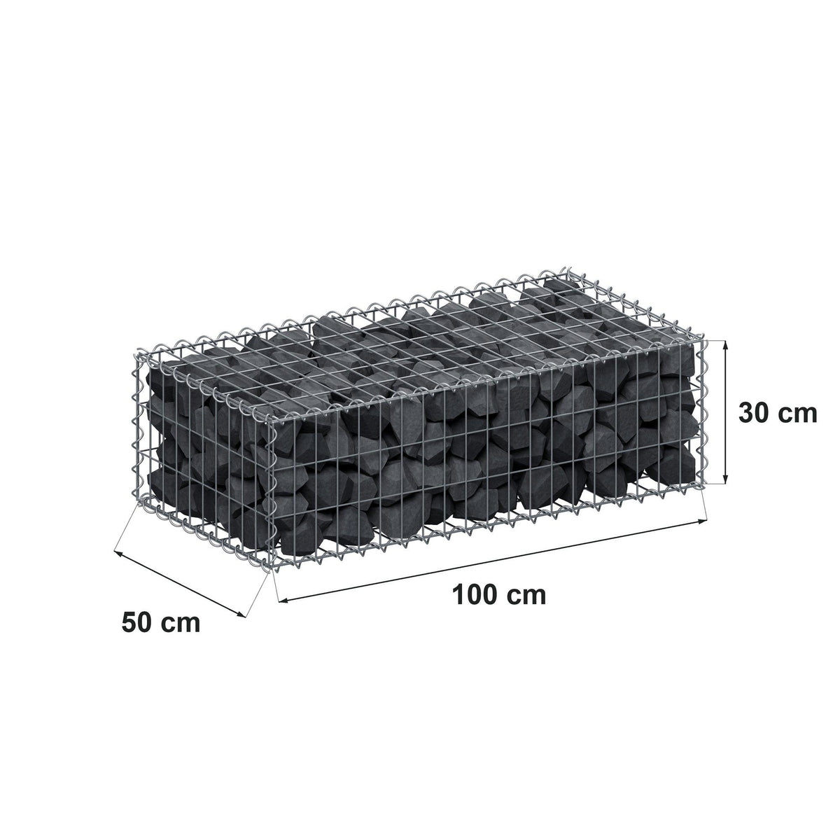 Gabione 100 cm x 30 cm x 50 cm (L x H x T), Maschenweite 5 cm x 10 cm, Spirale