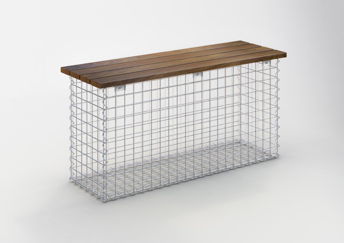Banco de gaviones con madera de cumarú, 105 x 50 x 30 cm (L x A x P), galvanizado, MW 5 x 5 cm, con cierre en espiral