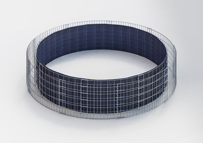 Rund højbed, udvendig diameter 472 cm, højde 50 cm, maskestørrelse 5 x 10 cm, vægtykkelse 15 cm