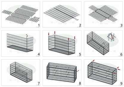 Schanskorf 100 cm x 30 cm x 20 cm (L x H x D), maaswijdte 5 cm x 10 cm, spiraalvormig