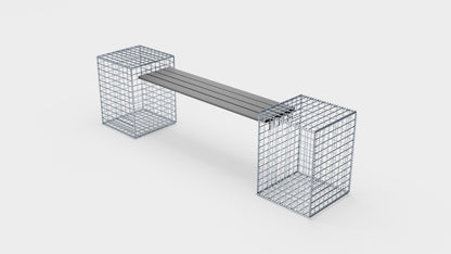 Gabion bench with 2 spiral gabions, 205 cm long x 60 cm high x 40 cm deep, galvanized, MW 5 x 5 cm, with recycled top in anthracite
