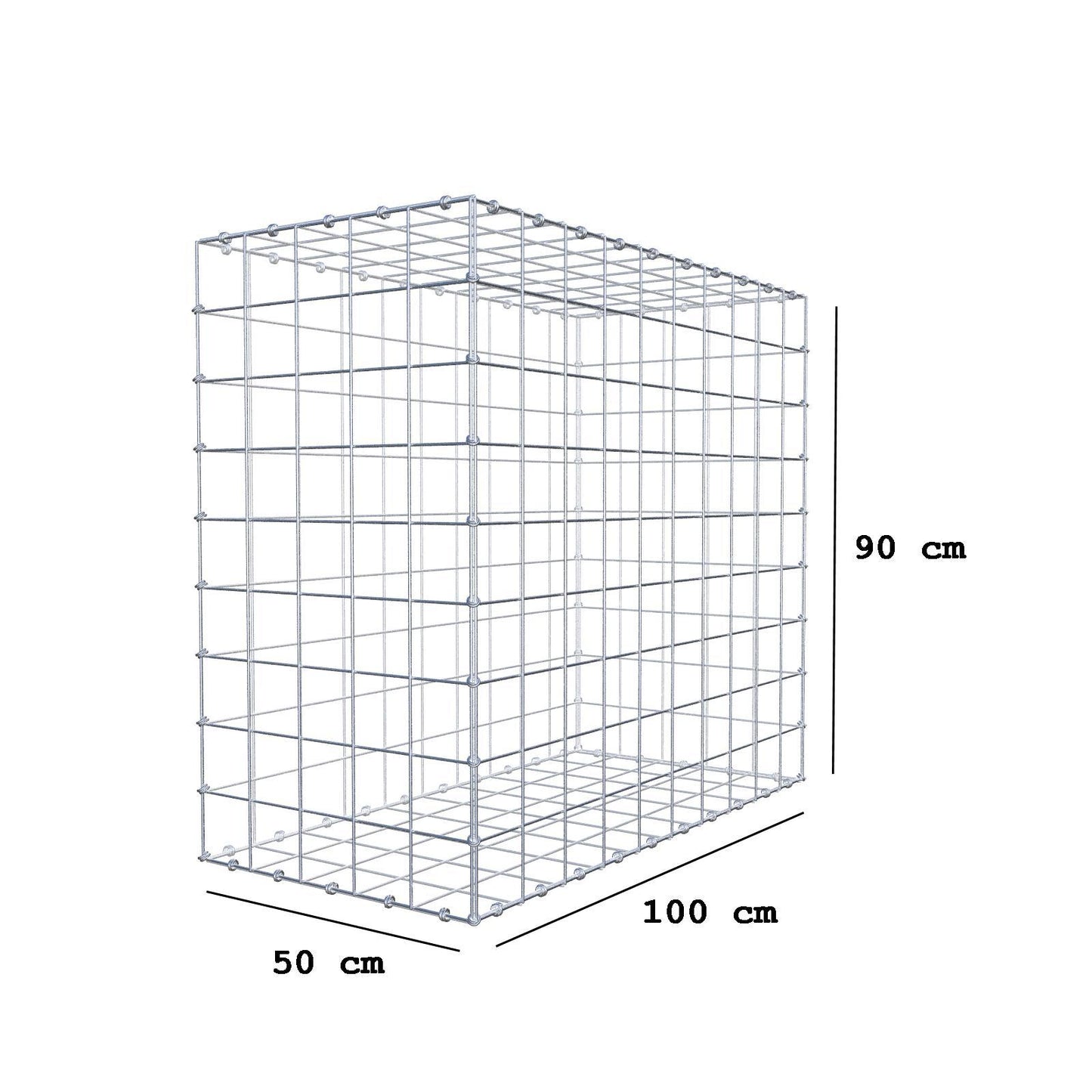 Gabion 100 cm x 90 cm x 50 cm (L x H x D), mesh size 10 x 10 cm, spiral ring
