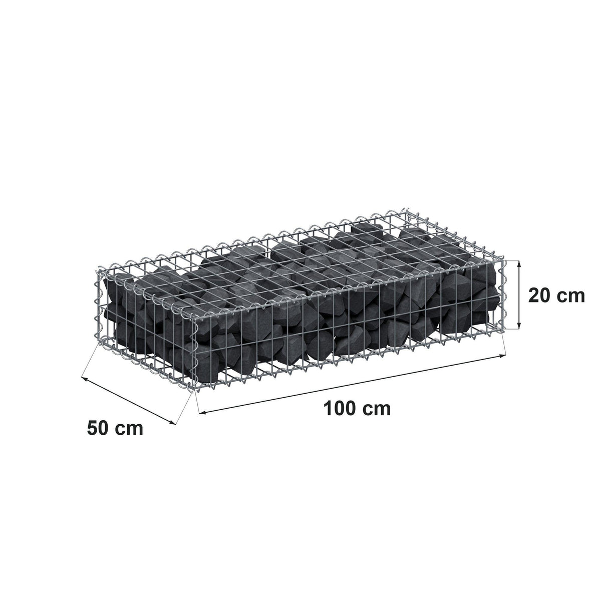 Gabion 100 cm x 20 cm x 50 cm (L x H x P), mailles 5 cm x 10 cm, spirale