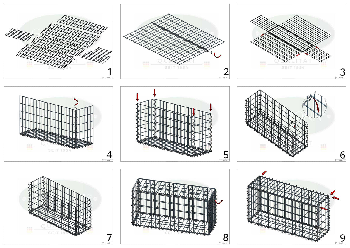 Gabion 200 cm x 100 cm x 20 cm (L x H x D), maskestørrelse 5 cm x 10 cm, spiral