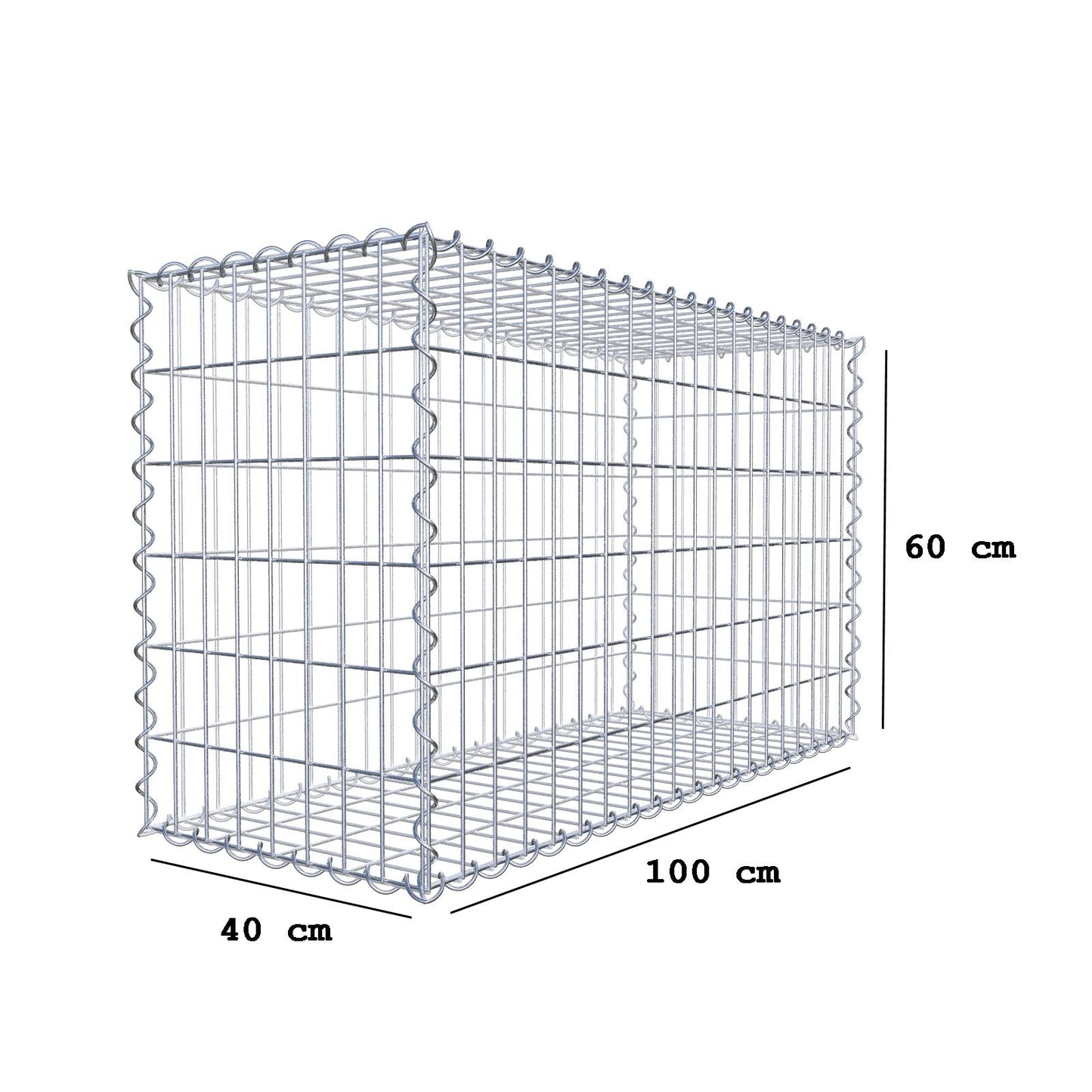 Gabione 100 cm x 60 cm x 40 cm (L x H x T), Maschenweite 5 cm x 10 cm, Spirale