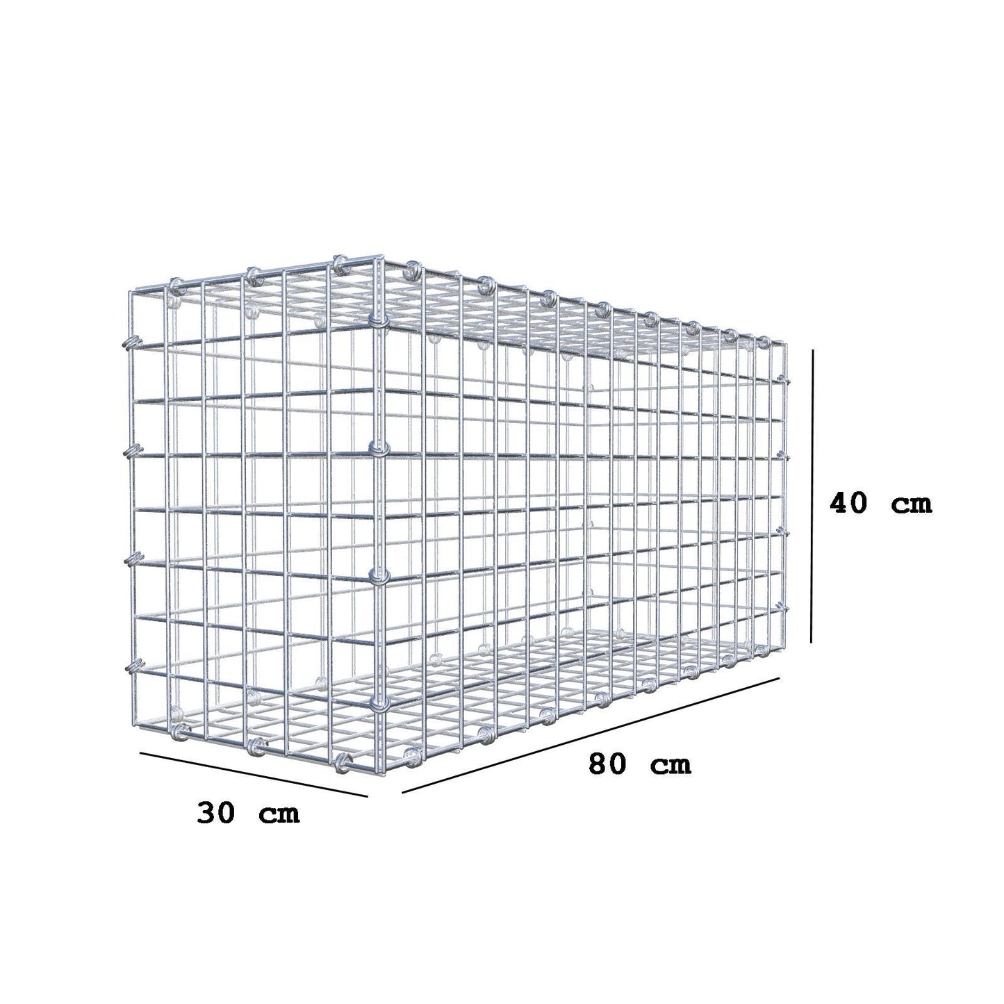 Gabbione 80 cm x 40 cm x 30 cm (L x H x P), maglia 5 x 5 cm, anello a spirale