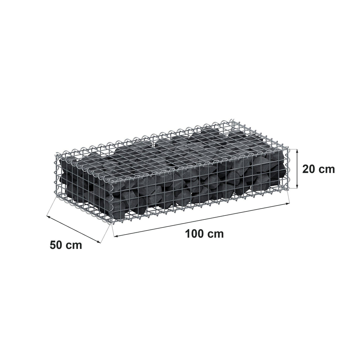 Gabione 100 cm x 20 cm x 50 cm (L x H x T), Maschenweite 5 cm x 5 cm, Spirale