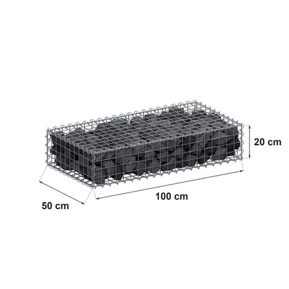 Gabione 100 cm x 20 cm x 50 cm (L x H x T), Maschenweite 5 cm x 5 cm, Spirale