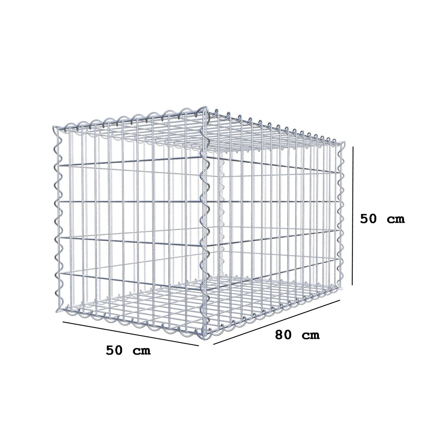 Gabione 80 cm x 50 cm x 50 cm (L x H x T), Maschenweite 5 cm x 10 cm, Spirale