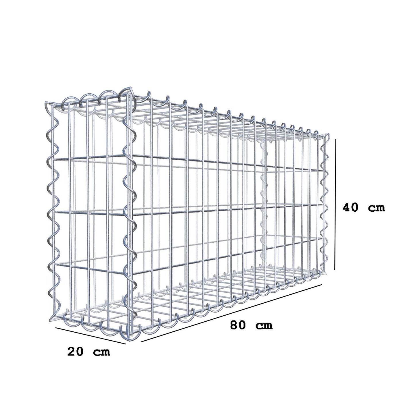 Gabione 80 cm x 40 cm x 20 cm (L x H x T), Maschenweite 5 cm x 10 cm, Spirale