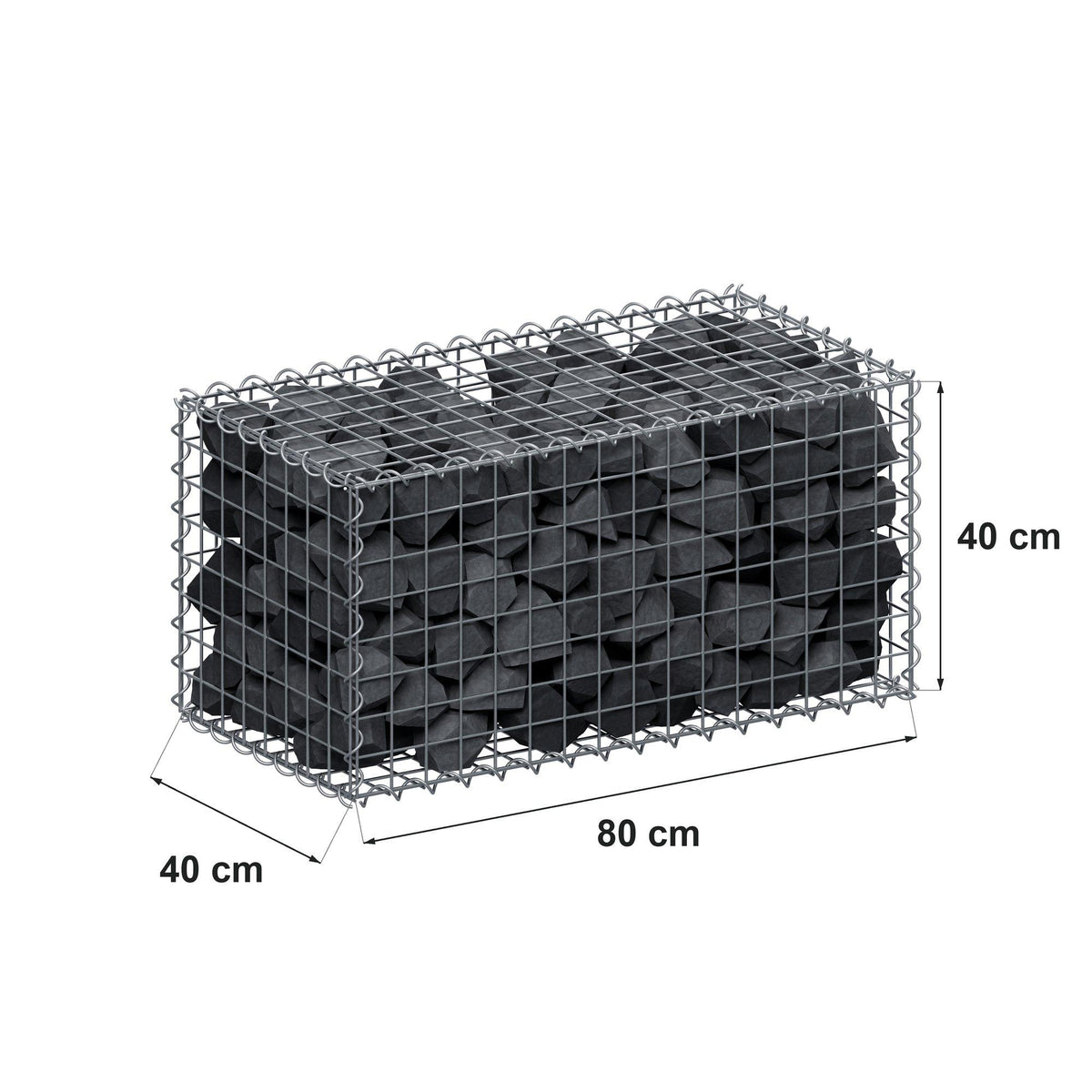 Gabion 80 cm x 40 cm x 40 cm (L x H x D), maskstorlek 5 cm x 5 cm, spiral