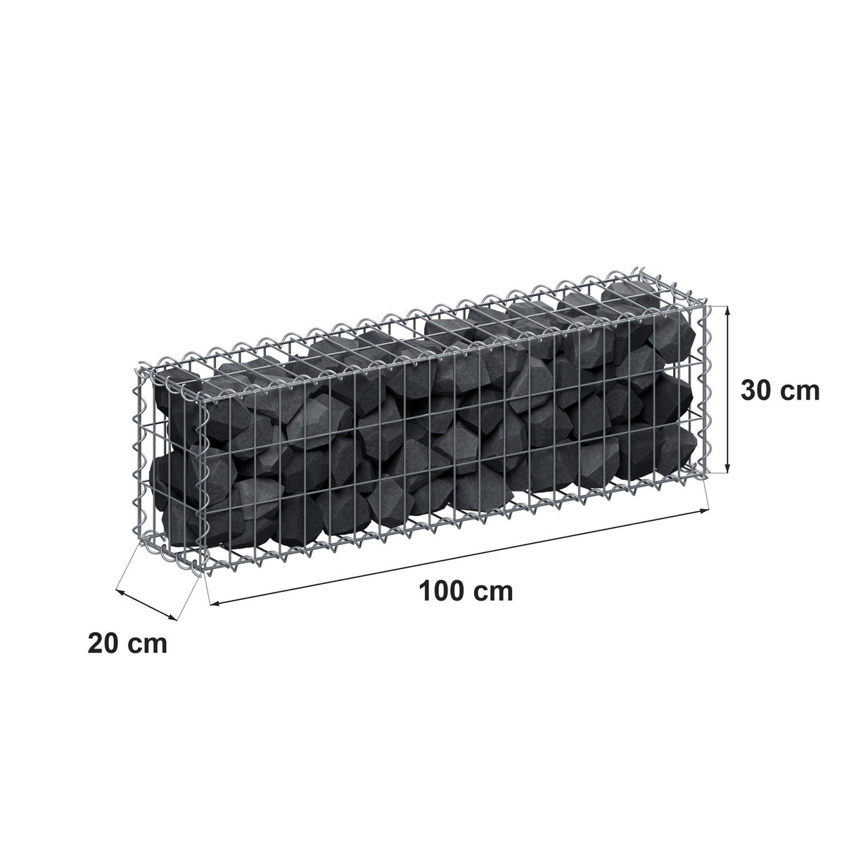 Gabion 100 cm x 30 cm x 20 cm (L x H x D), maskestørrelse 5 cm x 10 cm, spiral