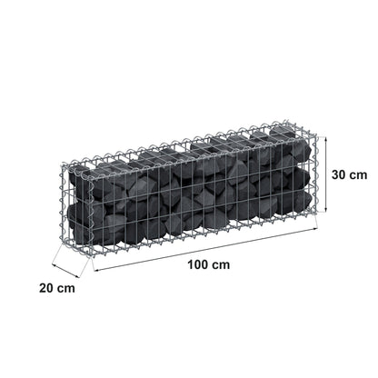 Gabion 100 cm x 30 cm x 20 cm (L x H x D), maskestørrelse 5 cm x 10 cm, spiral