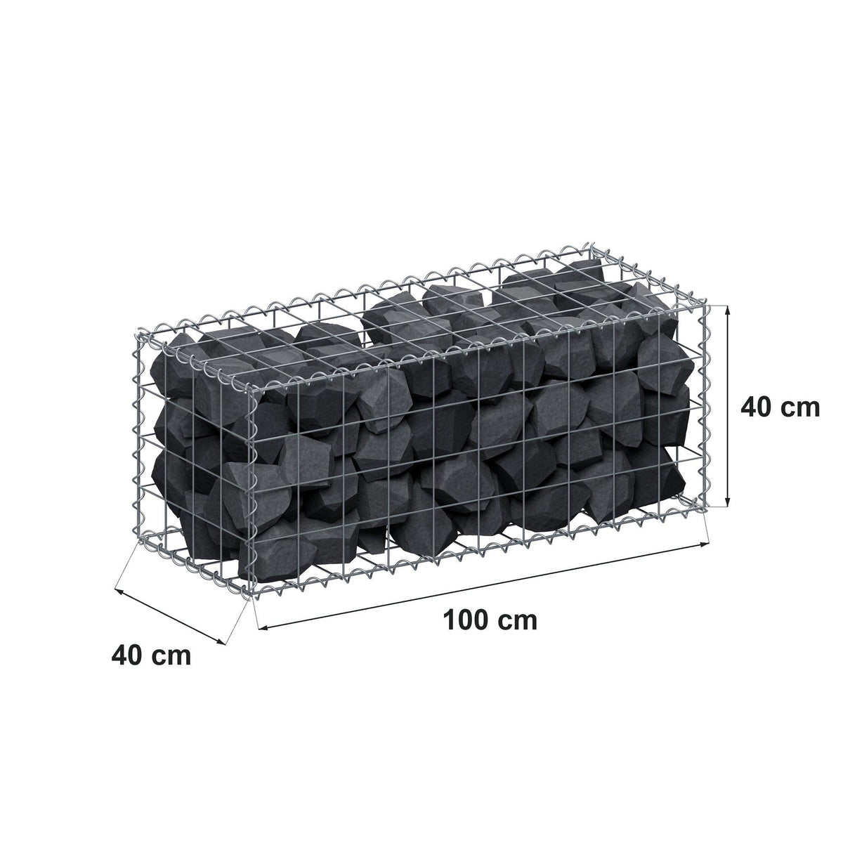 Gabione 100 cm x 40 cm x 40 cm (L x H x T), Maschenweite 10 cm x 10 cm, Spirale