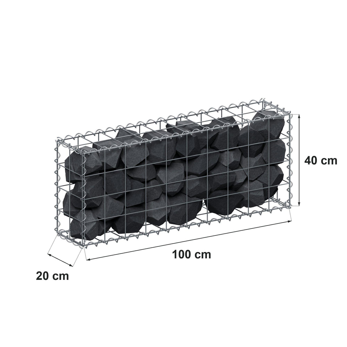 Gabion 100 cm x 40 cm x 20 cm (L x H x P), mailles 10 cm x 10 cm, spirale