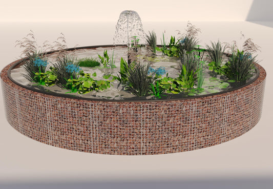 Estanque elevado de gaviones, redondo, diámetro exterior 292 cm, altura 80 cm, malla 5 x 5 cm, espesor de pared 15 cm
